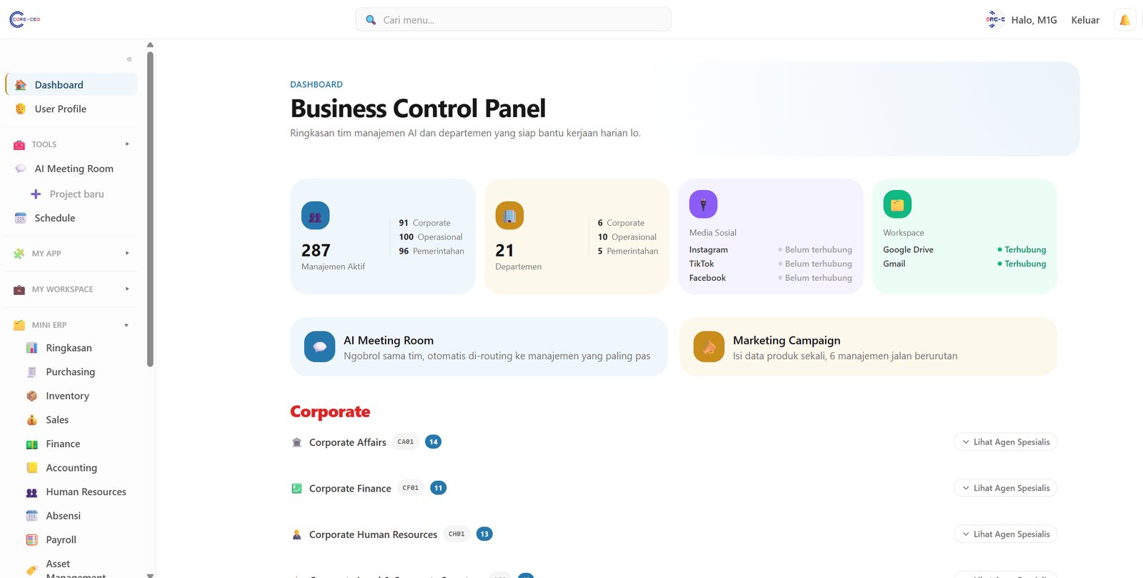 Core-CEO Business Control Panel